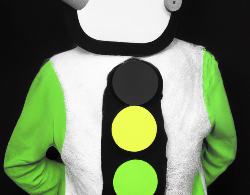 DALL·E 2023-11-01 12.43.34 - Crazy, funny costume for an old man, Coat that mimics a traffic light, graphic style looking like Max Ernst's black and white early collages, black an