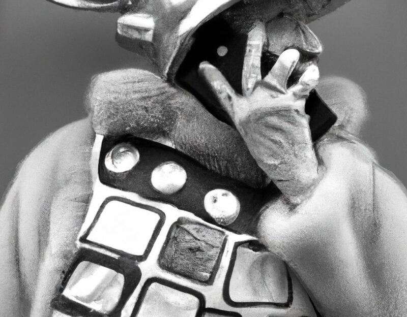 DALL·E 2023-11-01 12.59.23 - crazy, funny costume for an old man, Coat that mimiks a mobile phone, graphic style looking like Max Ernst's black and white early collages