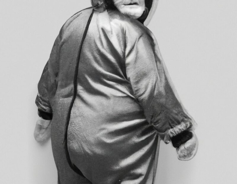 DALL·E 2023-11-01 13.01.54 - crazy, funny costume for an old man, Coat that lets the man look like sweet kitten, graphic style looking like Max Ernst's black and white early colla