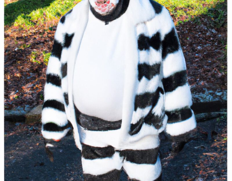 DALL·E 2023-11-01 13.08.42 - crazy, funny costume for an old man, Coat that lets the man look like a panda bear, graphic style looking like Max Ernst's early collages