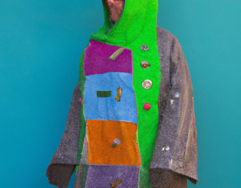 DALL·E 2023-11-01 13.11.36 - crazy, funny costume for an old man, A coat that transforms the wearer into a unicorn. graphic style looking like Max Ernst's early collages
