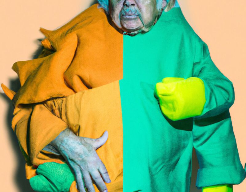 DALL·E 2023-11-01 13.17.16 - crazy, funny costume for an old man, A coat that transforms the wearer into an alien. graphic style looking like Max Ernst's early collages