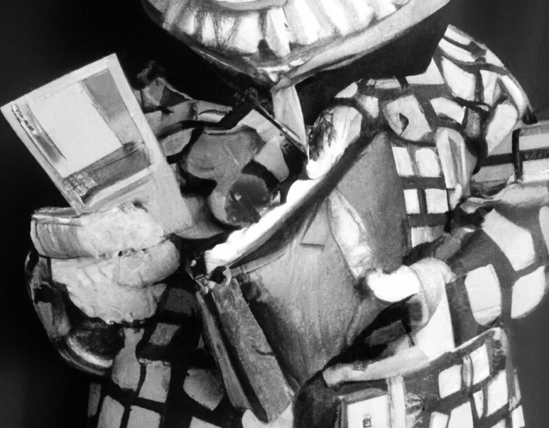 DALL·E 2023-11-01 13.23.41 - crazy, funny costume for an old man, Coat that mimiks a giant purse with bank notes in it, graphic style looking like Max Ernst's early collages, blac