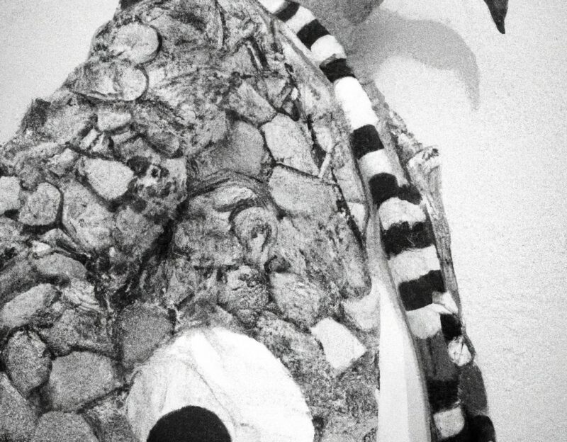 DALL·E 2023-11-01 13.25.48 - Crazy, funny costume for an old man, Coat that transform the wearr into a rock, graphic style looking like Max Ernst's black and white early collages,