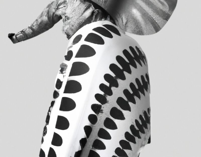 DALL·E 2023-11-01 13.30.14 - Crazy, funny costume for an old man, Coat that mimics an elephant, graphic style looking like Max Ernst's black and white early collage