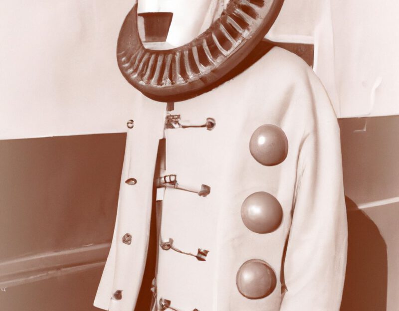 DALL·E 2023-11-01 13.31.48 - Crazy, funny costume for an old man, Coat that mimics a machine, graphic style looking like Max Ernst's black and white early collage