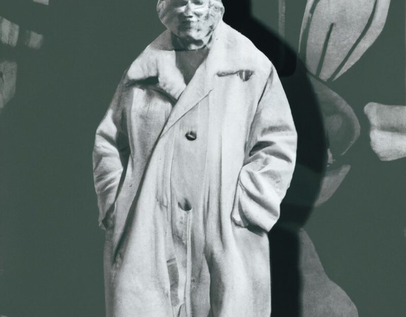 DALL·E 2023-11-01 16.49.41 - An old man wearing a coat that looks like a large rabbit, graphic style looking like Max Ernst's black and white early collage