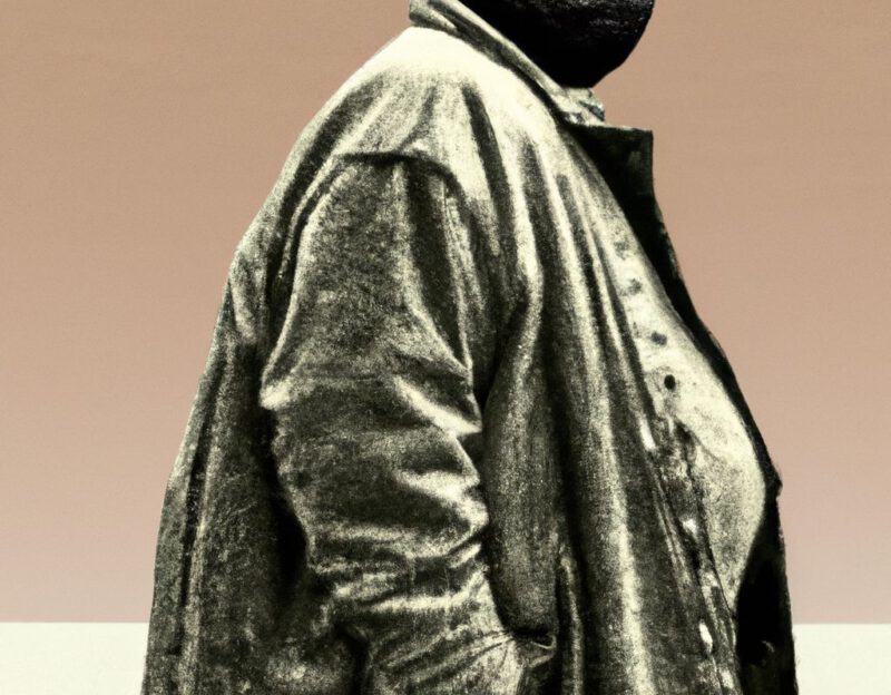 DALL·E 2023-11-01 16.50.04 - An old man wearing a coat that looks like a large boulder, graphic style looking like Max Ernst's black and white early collage