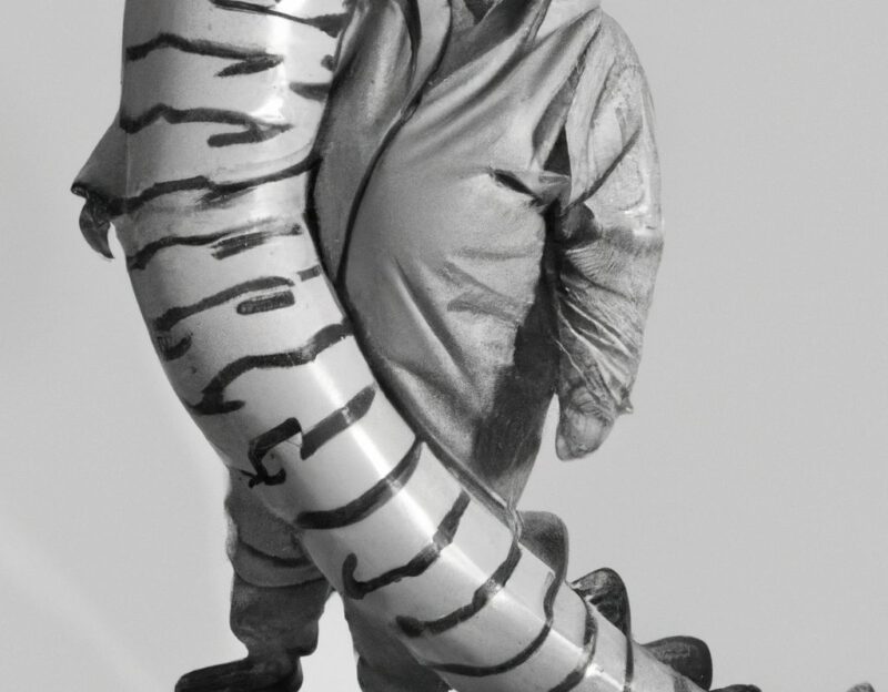 DALL·E 2023-11-01 16.51.52 - crazy, funny costume for an old man , Inflatable Dinosaur Coat, graphic style looking like Max Ernst's black and white early collage