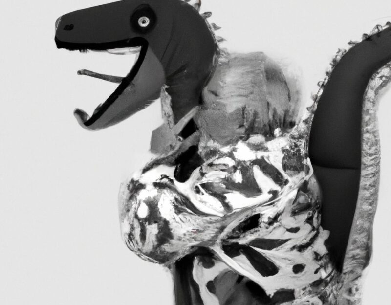 DALL·E 2023-11-01 16.53.00 - crazy, funny costume for an old man , Inflatable Dinosaur Coat, graphic style looking like Max Ernst's black and white early collage