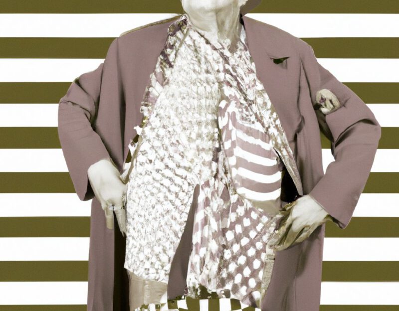 DALL·E 2023-11-01 16.54.00 - crazy, funny costume for an old man , Bacon Strip Coat, graphic style looking like Max Ernst's black and white early collage