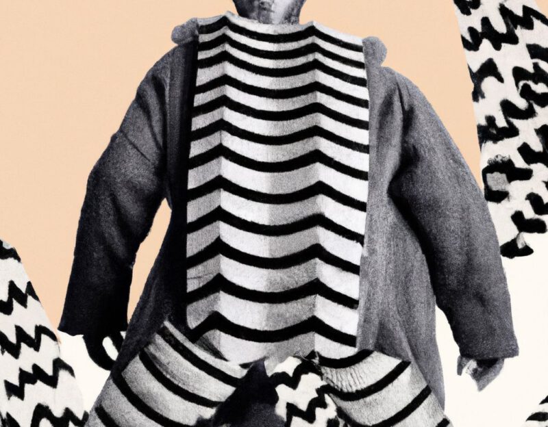 DALL·E 2023-11-01 16.54.15 - crazy, funny costume for an old man , King Kong Coat, graphic style looking like Max Ernst's black and white early collage