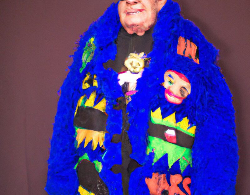 DALL·E 2023-11-01 16.57.10 - crazy, funny costume for an old man, Zombie Monster Coat, graphic style looking like Robert Crumb