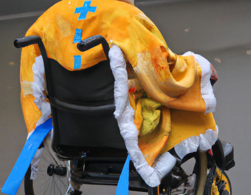 DALL·E 2023-11-01 16.59.17 - crazy, funny costume for an old man, wheel chair integrated into coat, like Vermeer painting