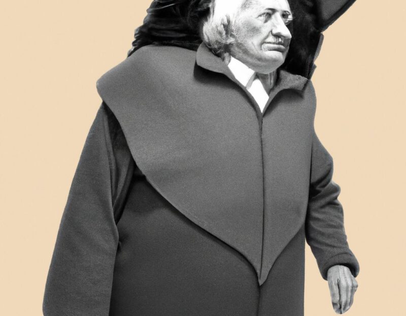 DALL·E 2023-11-01 17.03.09 - Crazy, funny costume for an old man, Coat that mimics a giant cat, graphic style looking like Max Ernst's black and white early collage