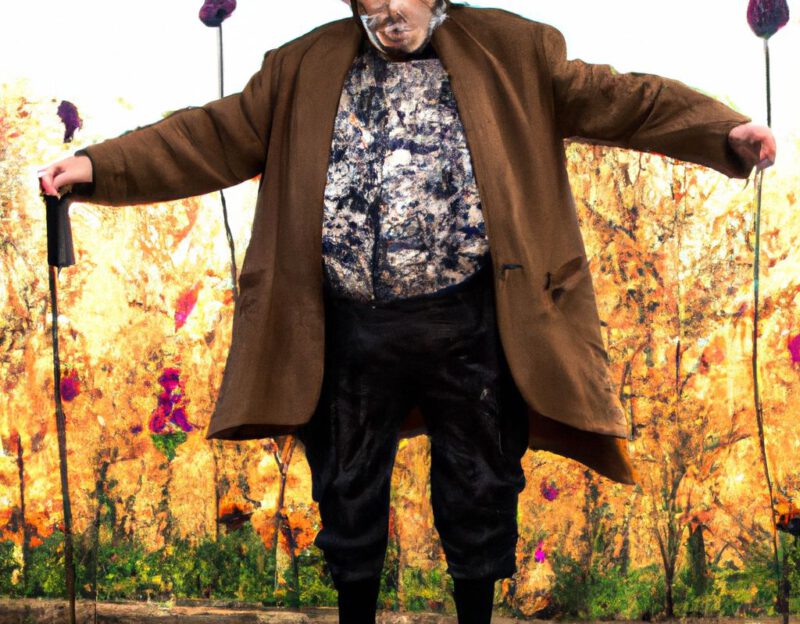 DALL·E 2023-11-01 17.04.14 - Crazy, funny costume for an old man, Coat that mimics a giant rabbit, graphic style looking like Max Ernst's collages