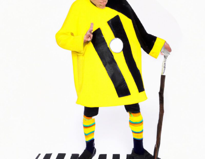 DALL·E 2023-11-01 17.04.53 - razy, funny costume for an old man, Coat that mimics a traffic sign, graphic style looking like Max Ernst's black and white early collage