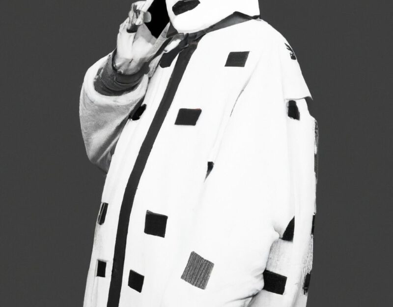 DALL·E 2023-11-01 17.08.32 - crazy, funny costume for an old man, Coat that mimiks a mobile phone, graphic style looking like Max Ernst's black and white early collages