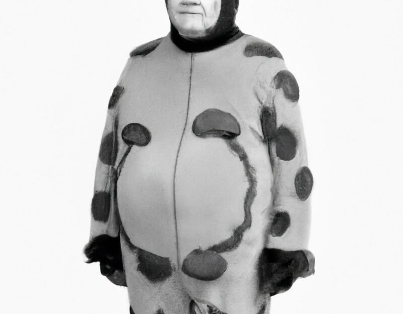 DALL·E 2023-11-01 17.09.54 - crazy, funny costume for an old man, Coat that lets the man look like sweet kitten, graphic style looking like Max Ernst's black and white early colla