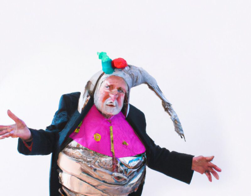 DALL·E 2023-11-01 17.12.57 - crazy, funny costume for an old man, A coat that transforms the wearer into a charismatic prophet. graphic style looking like Max Ernst's early collag