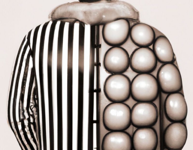 DALL·E 2023-11-01 17.14.39 - Crazy, funny costume for an old man, Coat that mimics a bacon, graphic style looking like Max Ernst's black and white early collage